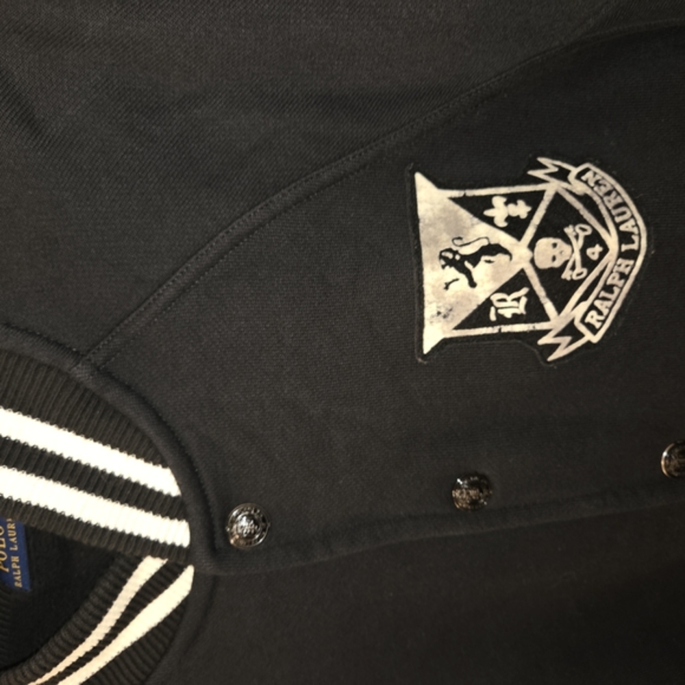 Polo by Ralph Lauren Varsity Bomber Jacket Black and White - Picture 2 of 7
